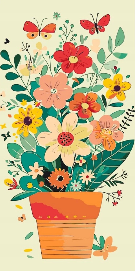 Diamantová výšivka Květiny Barevné Vázy Kytice Diamanty Čtvercové 40x80 cm