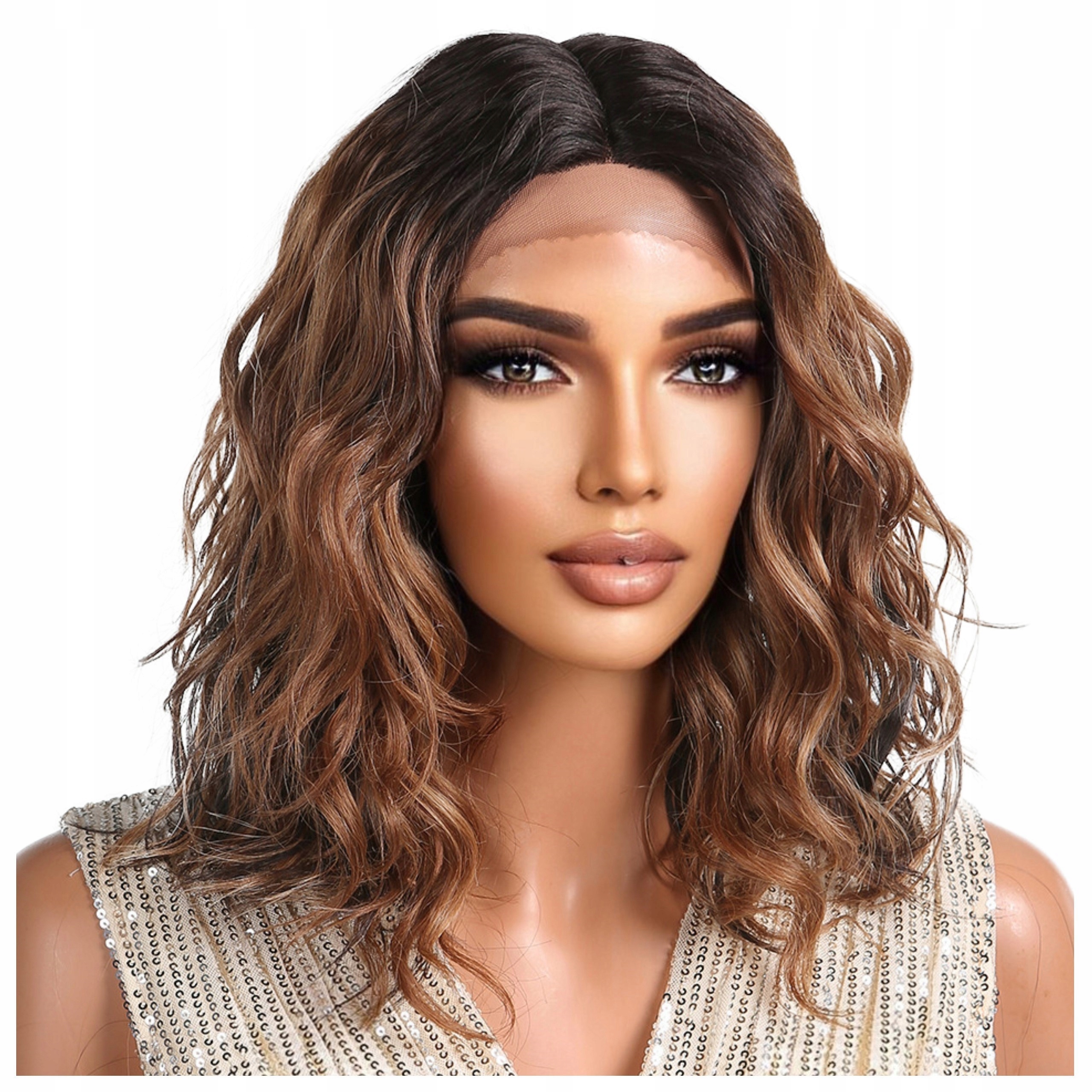 Peruka damska Fale włosy kręcone Lace Front falowane brązowe Jak Naturalna