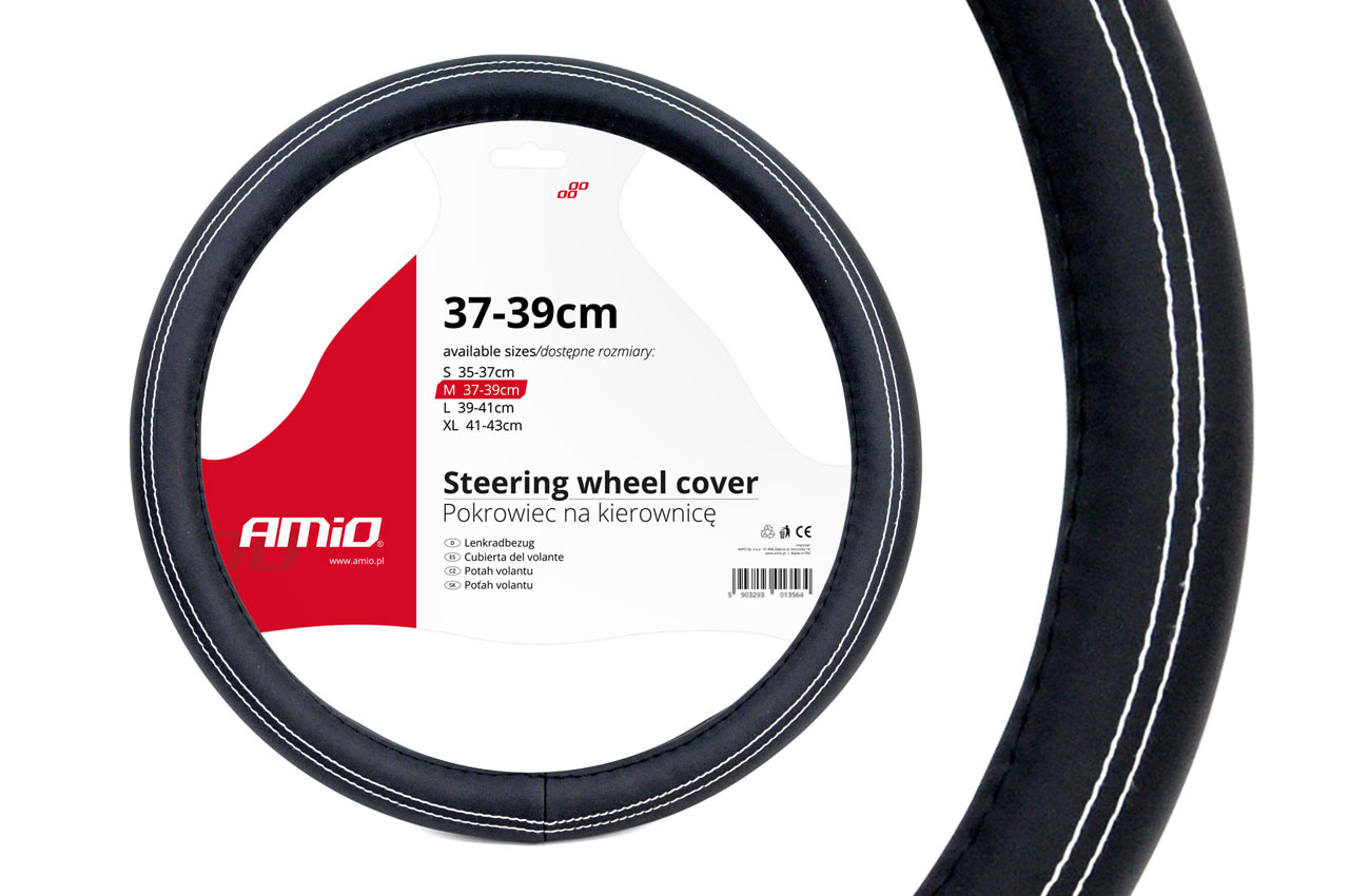 Pokrowiec na kierownicę CZARNY BIAŁA NITKA