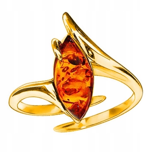 Zlatý Prstýnek nastavitelný, pozlacený s Jantarem ze stříbra pro Den Žen