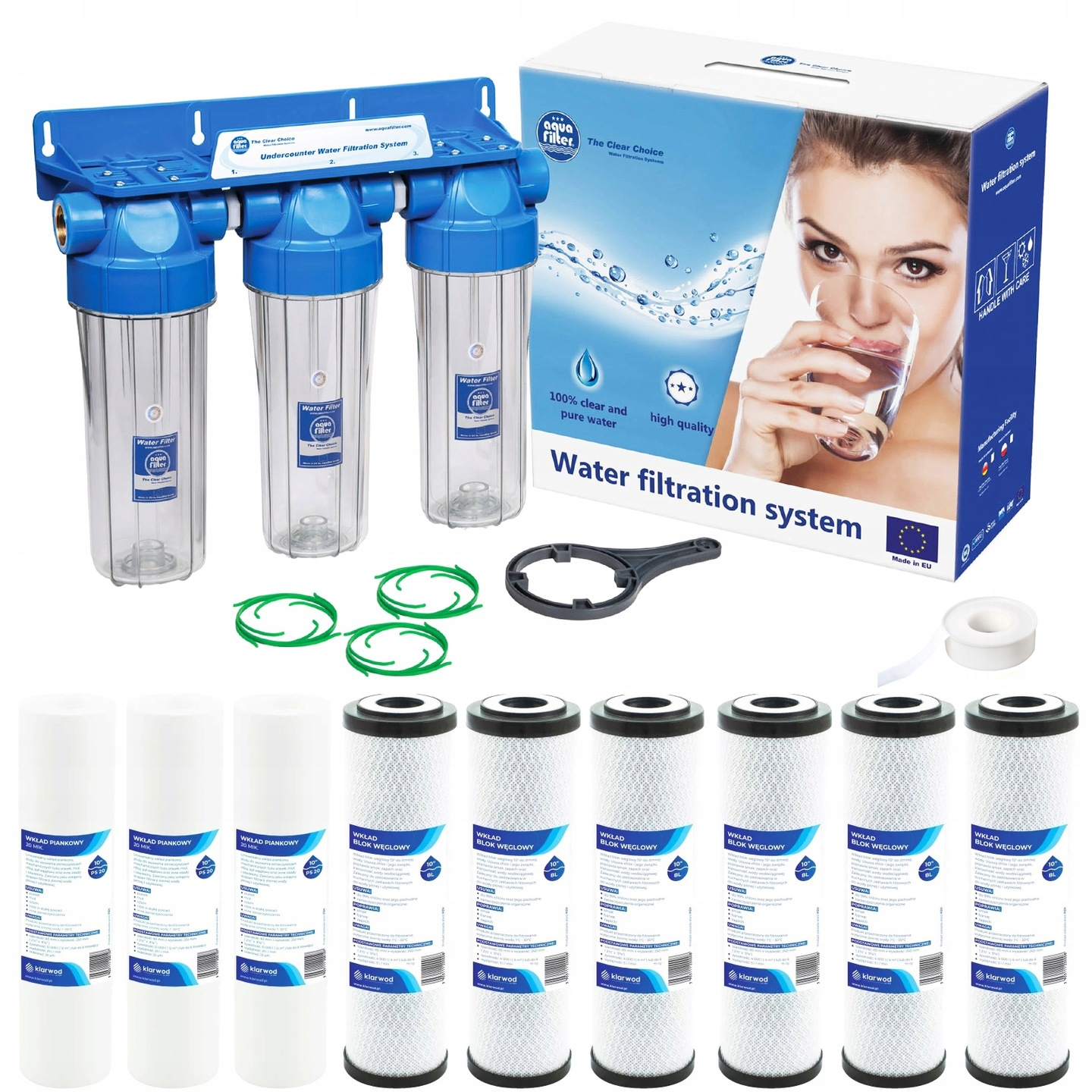 Vodní Filtr Změkčovač 3/4'' Aquafilter 3-STUPŇOVÝ Pro Celý Dům Náplně
