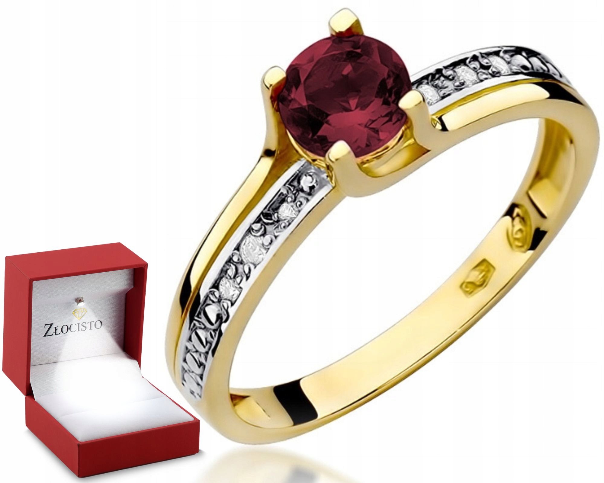 Zlatý prstýnek s granátem a briliantem Gravírování Bonus