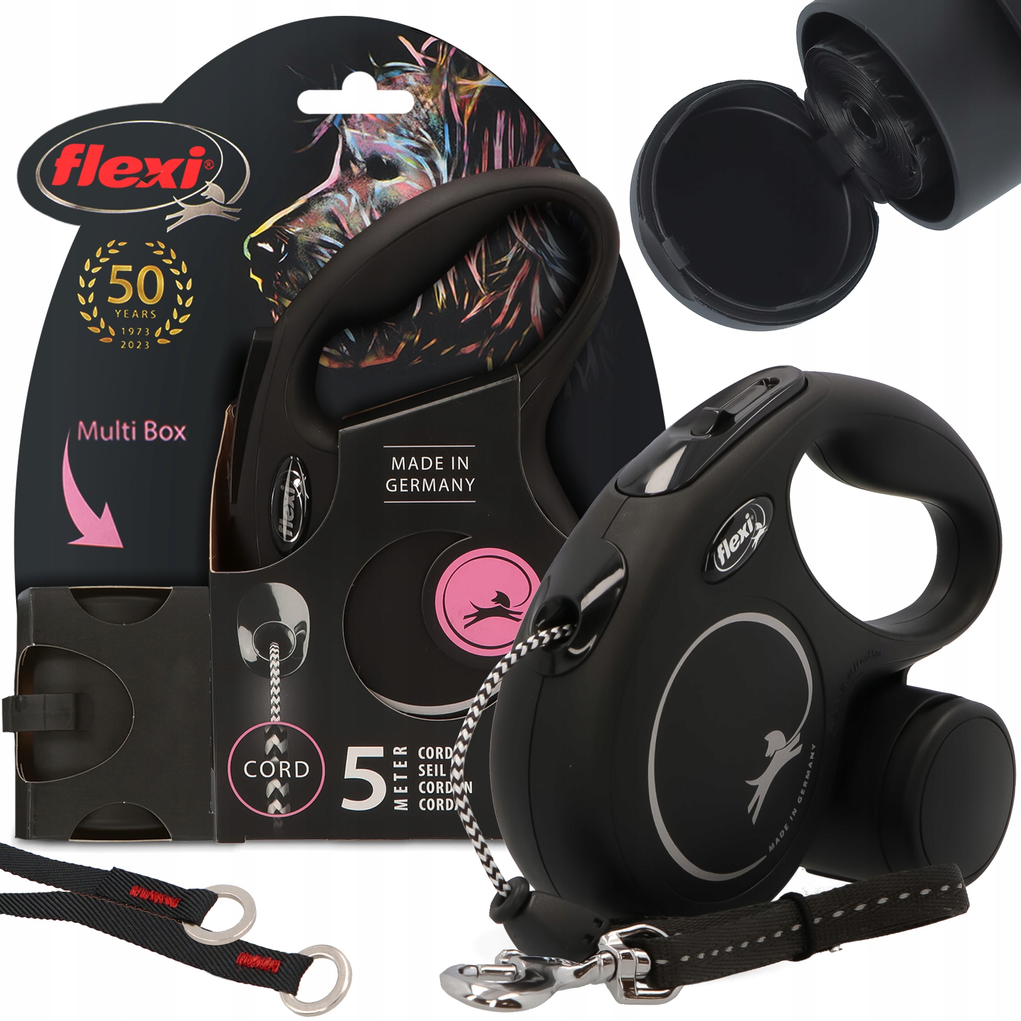 Vodítko pro psa 5m do 20kg, lanko, box Multi Box sáčky na exkrementy 3O