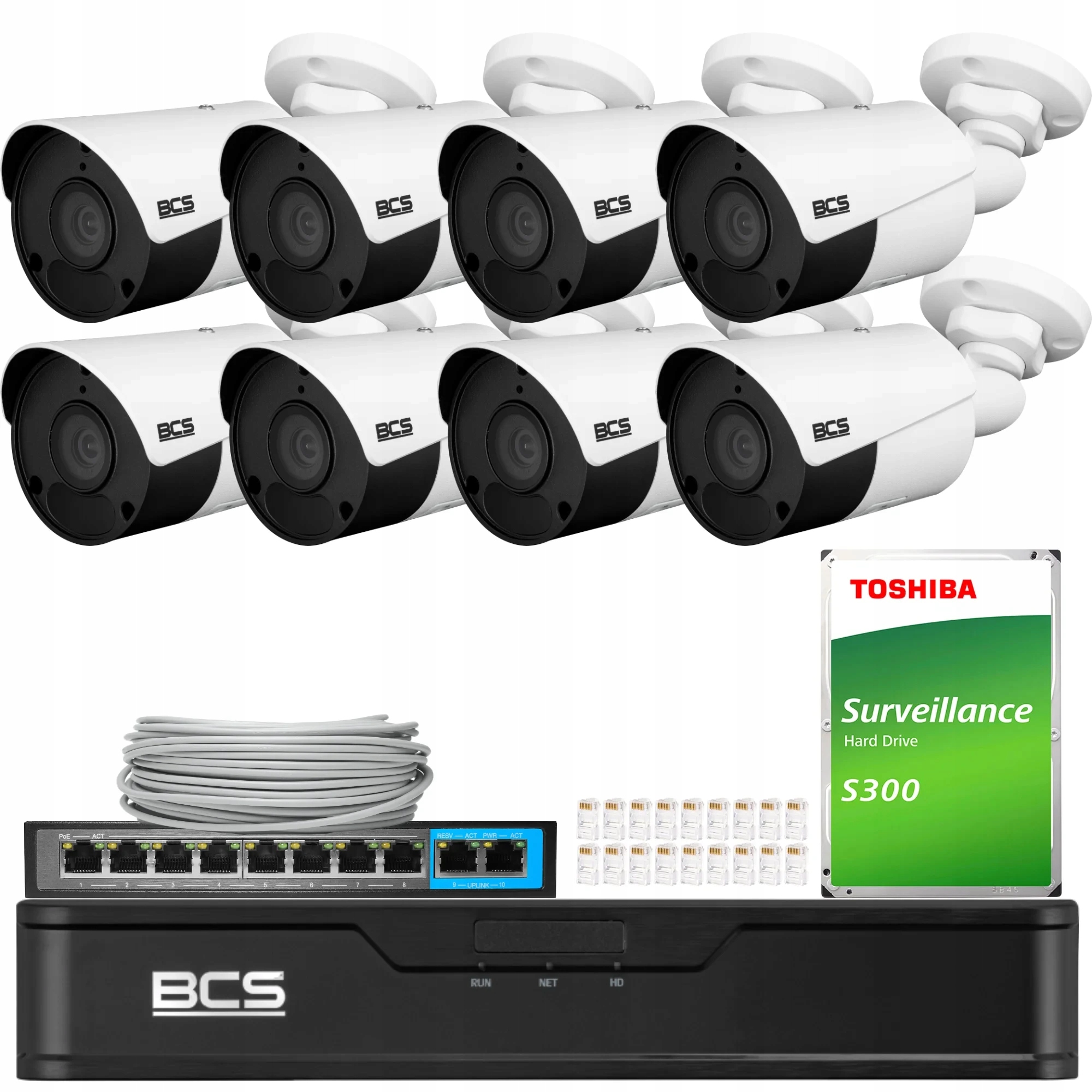 Zestaw monitoringu 8 kamer 5Mpx BCS-P-TIP15FSR5 Ir 50m, Rejestrator, dysk,
