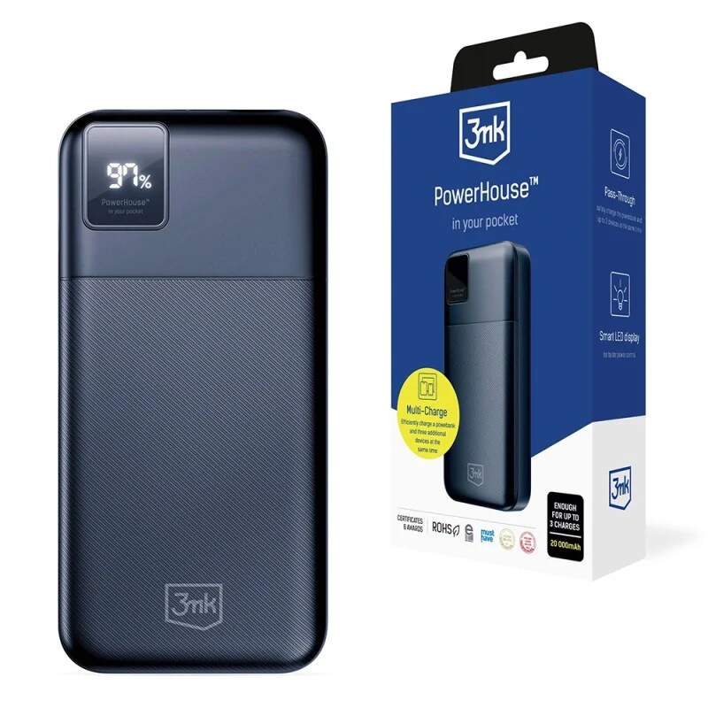 Powerbanka 3MK PowerHouse 2x Usb-a, 1x Usb-c, 20.000mAh, 22.5W černá