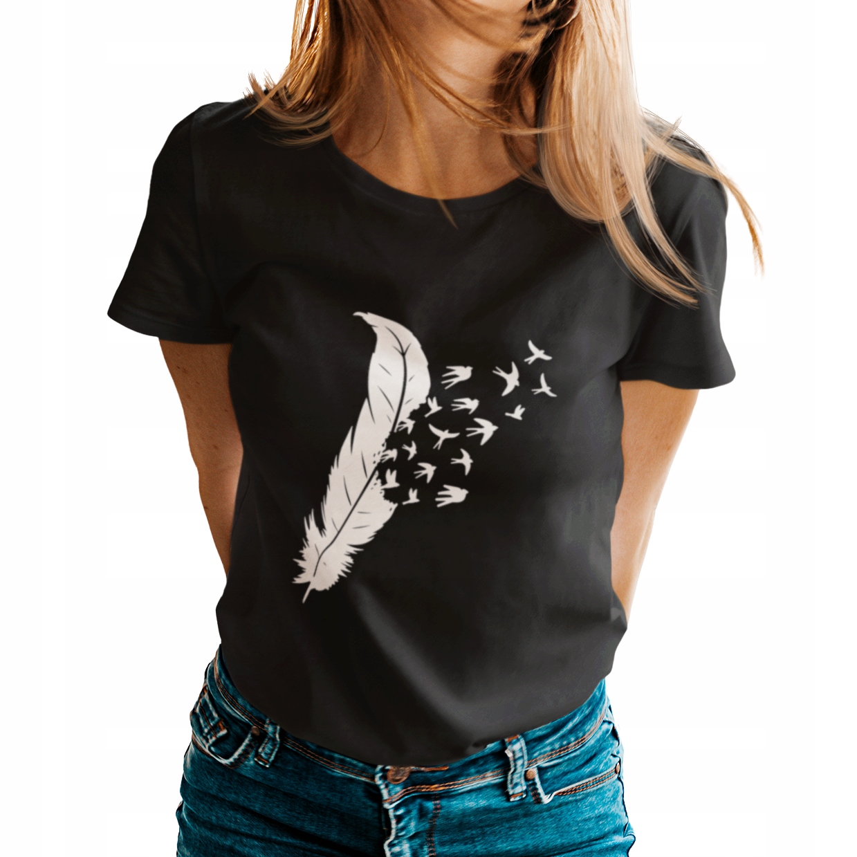 

Koszulka Damska Z Nadrukiem Pióro Ptaszki T-shirt