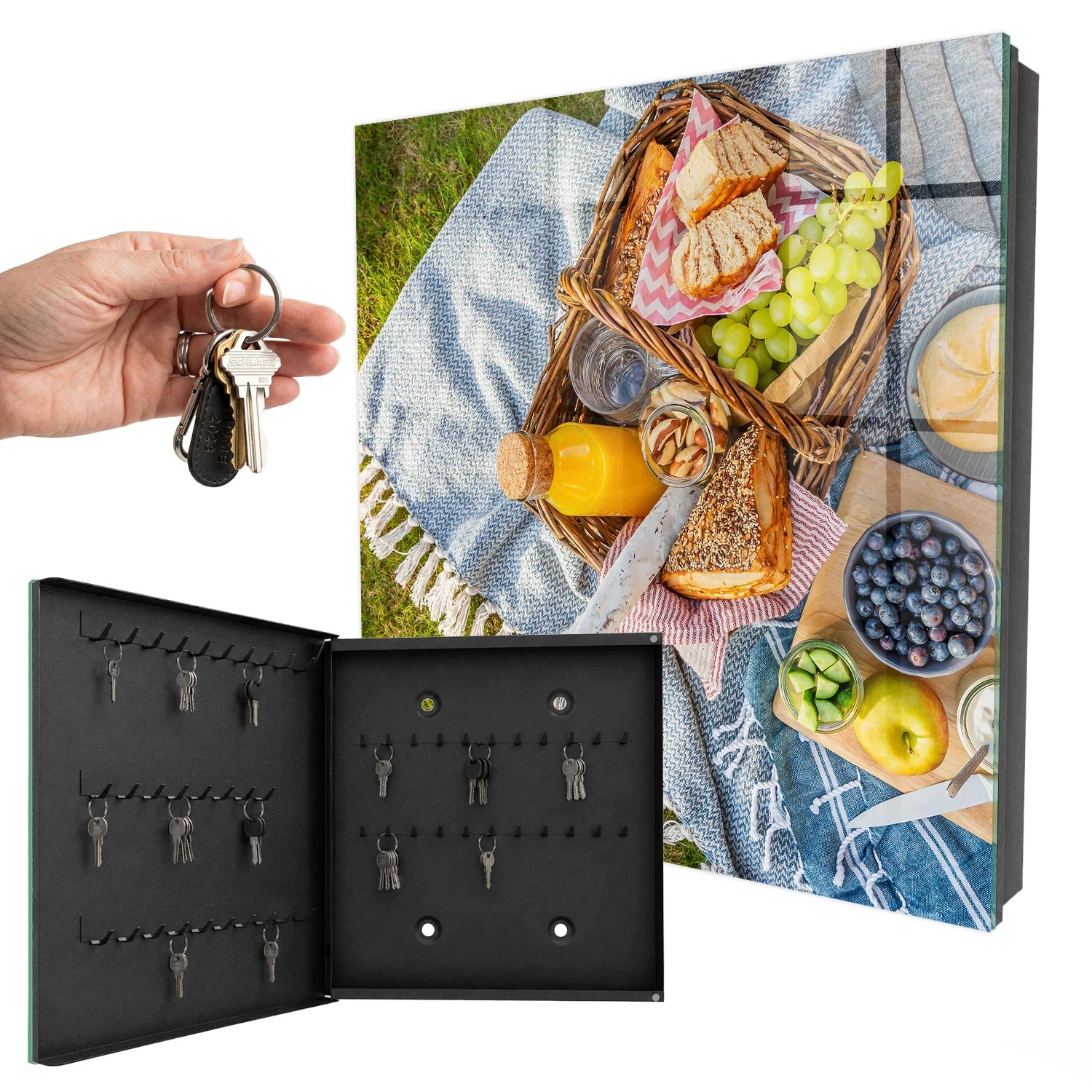 Skříňka Organizér na klíče Idylický Piknik Černá levá 30x30 cm