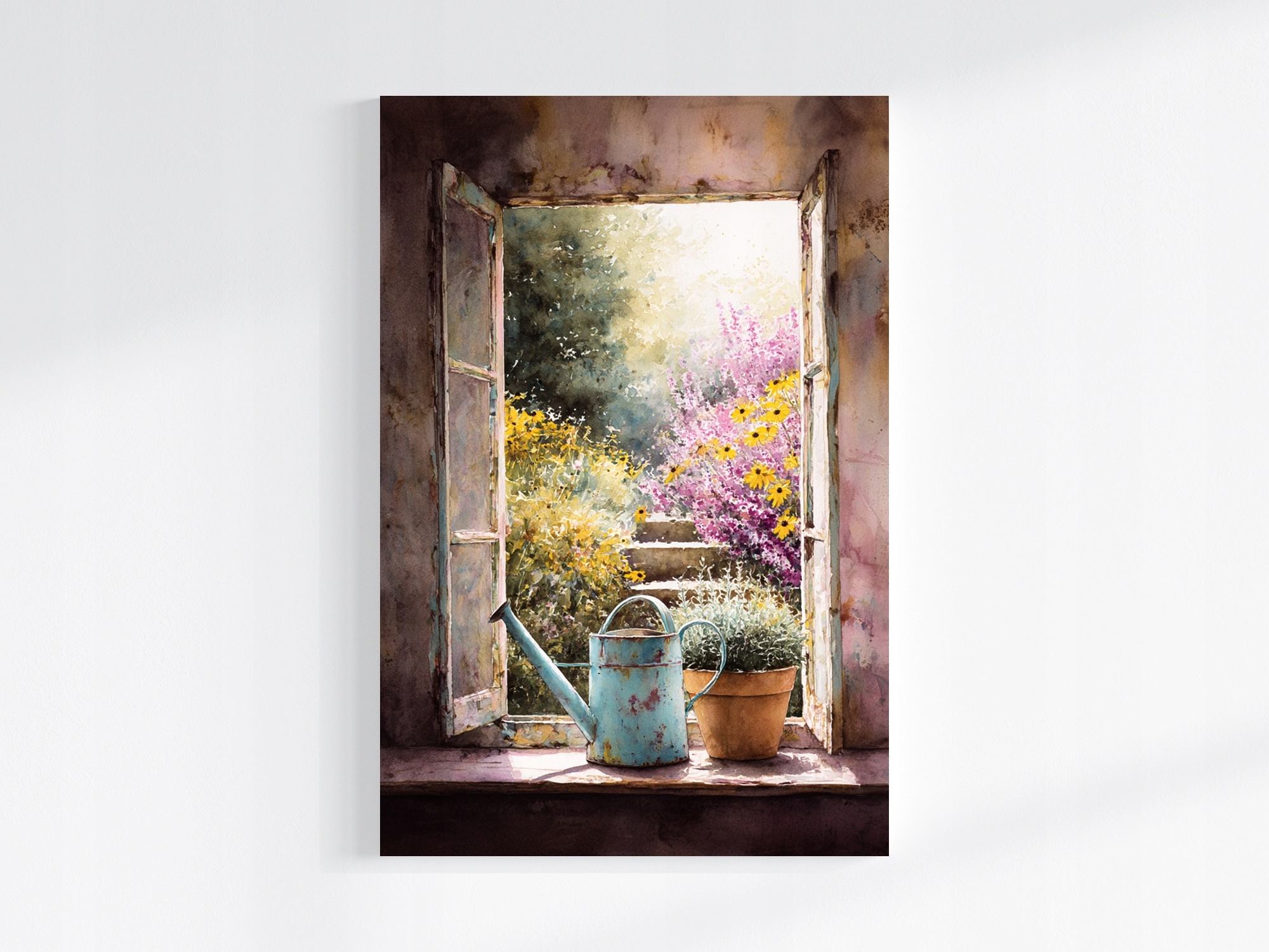 Obraz Na Plátně Canvas Pohled Okno Zahrada Barevné Květiny Jaro Léto 80x120