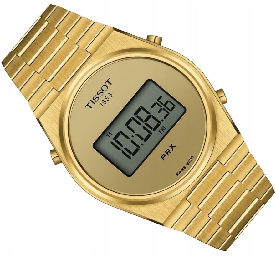 Švýcarské Pánské Hodinky Tissot Prx Digitální Vintage Zlatý Safír Ø40 mm