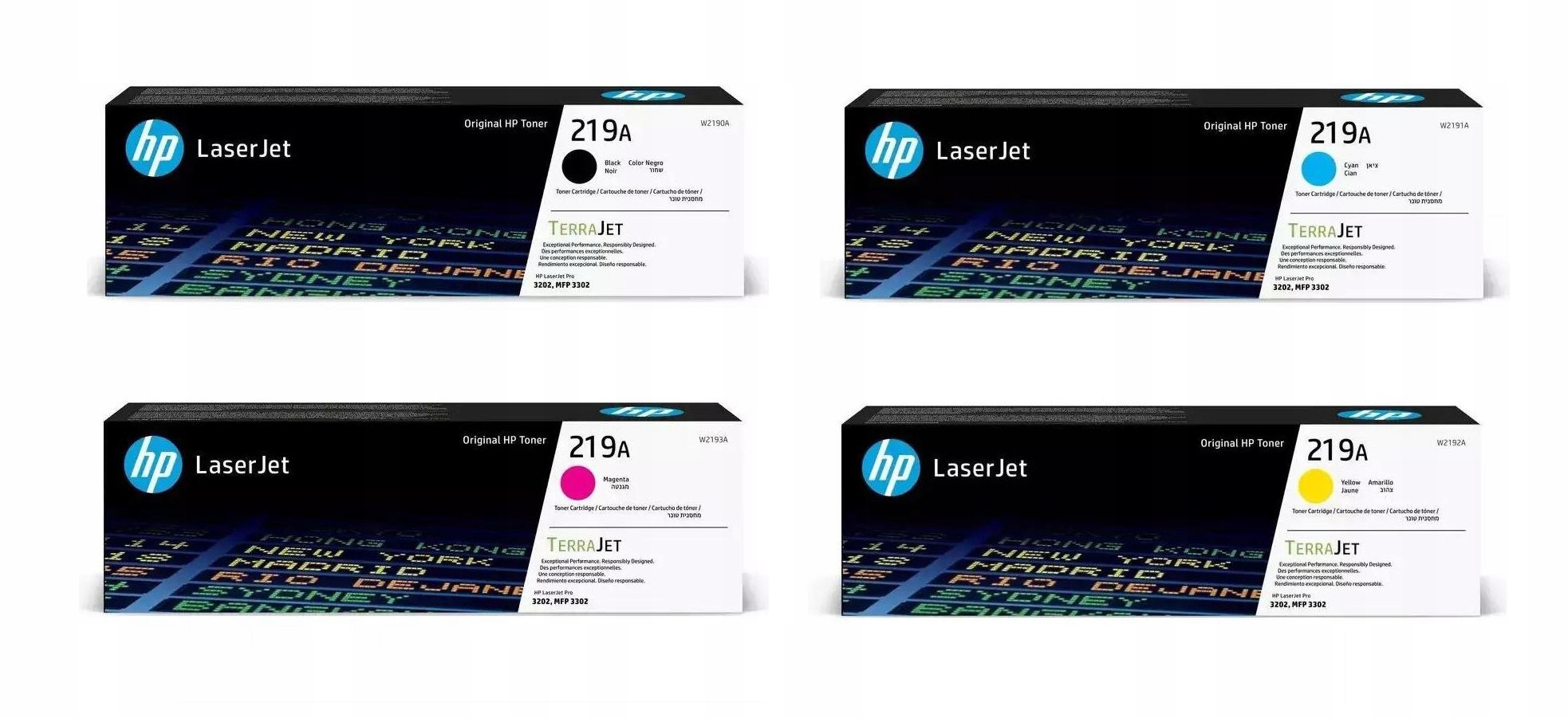 Zestaw 4 tonerów org. Hp 219A Cmyk 3202dn 3202dw 3302sdw 3302fdn 3302fdw