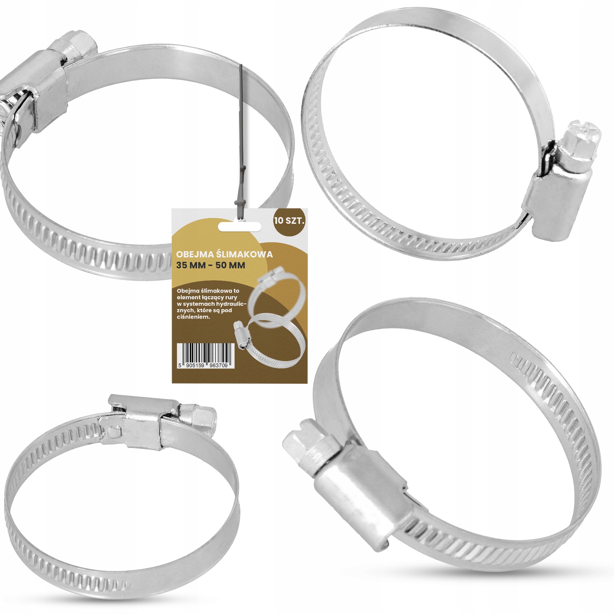 10x Obejma Ślimakowa Opaska Zaciskowa 35-50 mm Metalowa Skręcana Cyban Nq-t