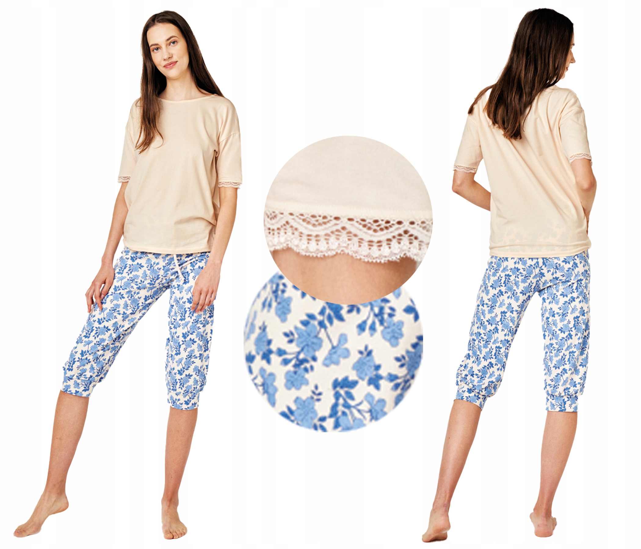 Key Dámské bavlněné pyžamo Letní hladká halenka a 3/4 kalhoty Lns 549 S