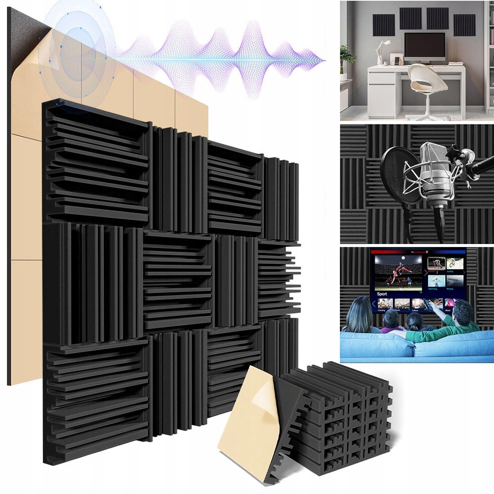 24 kusů akustické protihlukové pěny s výstupky, samolepicí podložka