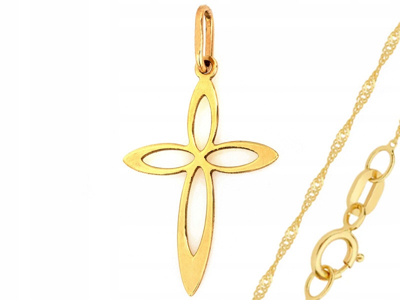 Zlatý komplet 585 řetízek s křížkem, moderní jako dárek k svaté přijímání