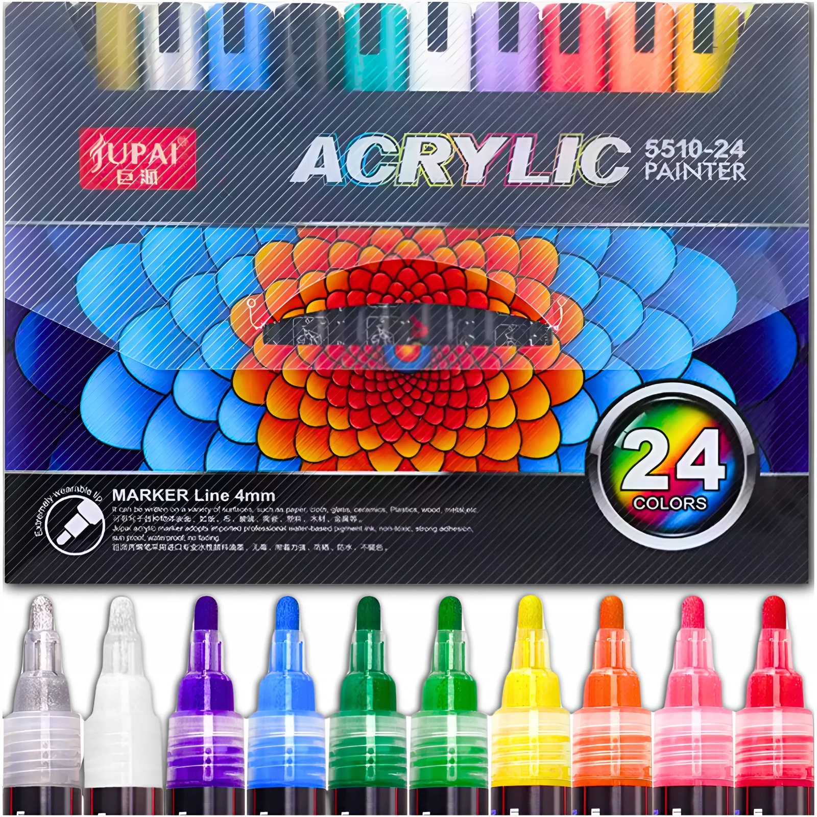 MARKERY AKRYLOWE MAZAKI FLAMASTRY 24 KOLORY PISAKI WODOODPORNE + ETUI Stan opakowania oryginalne