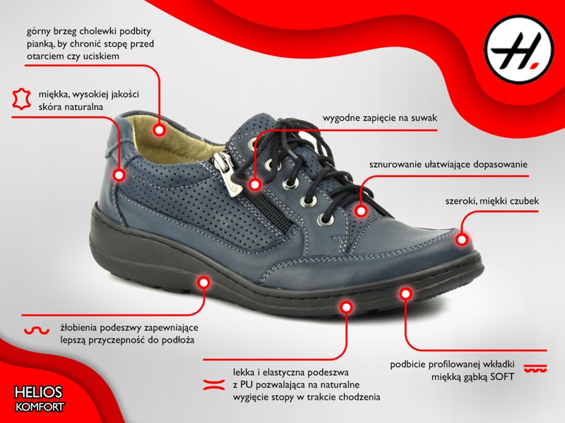 PÓŁBUTY DAMSKIE HELIOS 357 LEKKIE MIĘKKIE SKÓRA PL Wzór dominujący bez wzoru