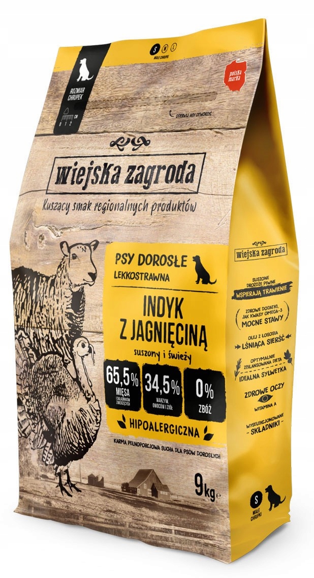 Wiejska Zagroda Pies Indyk z jagnięciną 9 kg rozmiar chrupek S