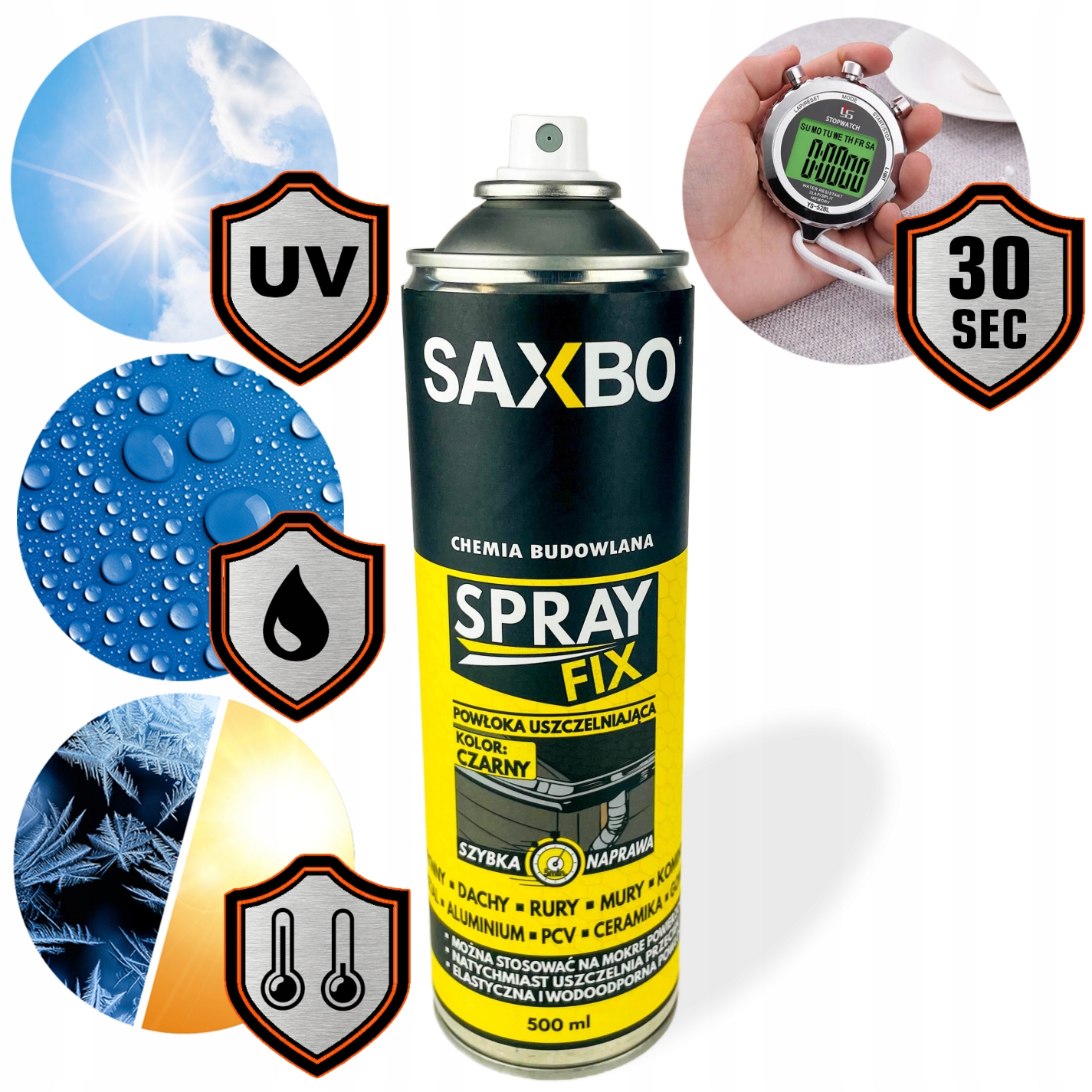 SAXBO GUMA W SPRAYU USZCZELNIACZ DO RYNIEN DACHÓW KOMINÓW CEGLASTY 500ml Marka inna