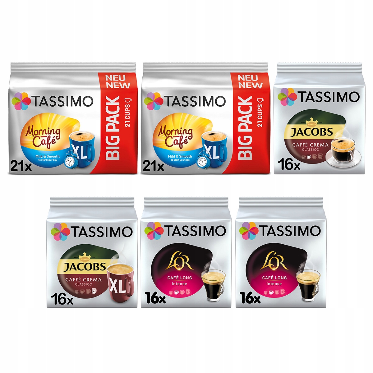 Kapsułki Tassimo Jacobs i L'or, 106 kaw czarnych, 5+1 opakowanie Gratis!