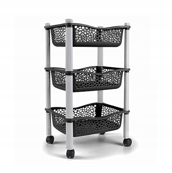 Levně Kuchyňský vozík s košíky a kolečky Maxi Nature, černý plast, 38,51 x 29,49 cm