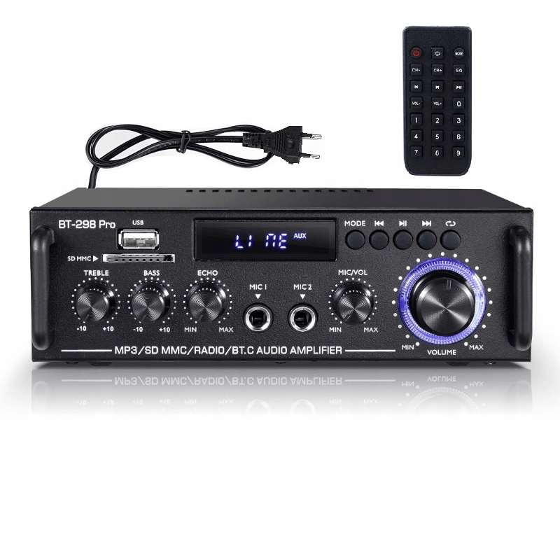 WZMACNIACZ STEREO HIFI KANAŁ 2.0 BLUETOOTH 5.0 Z ANTENĄ Z RADIO FM 50W Pobór mocy 600 W