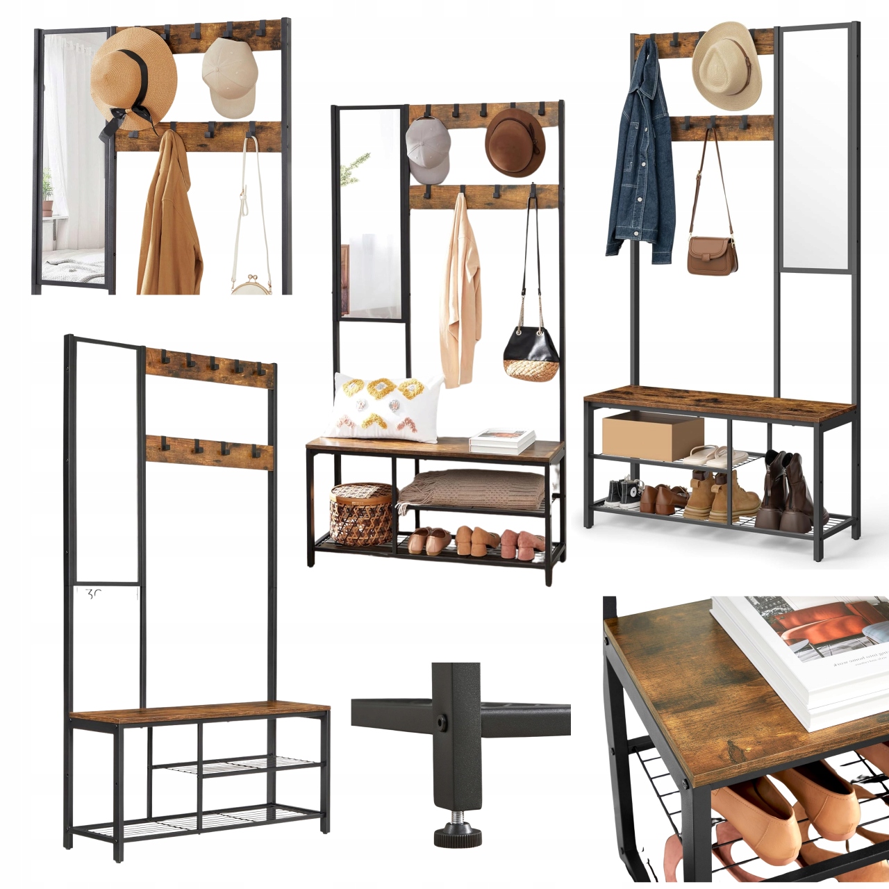 Šatňa Stojan Regál Vešiak so zrkadlom Sedadlo na oblečenie Bundy Loft