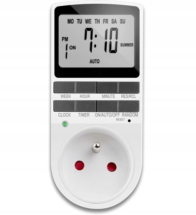 PROGRAMATOR CZASOWY WŁĄCZNIK WYŁĄCZNIK UZIEMIENIE LCD CYFROWY TIMER Waga produktu z opakowaniem jednostkowym 0.2 kg