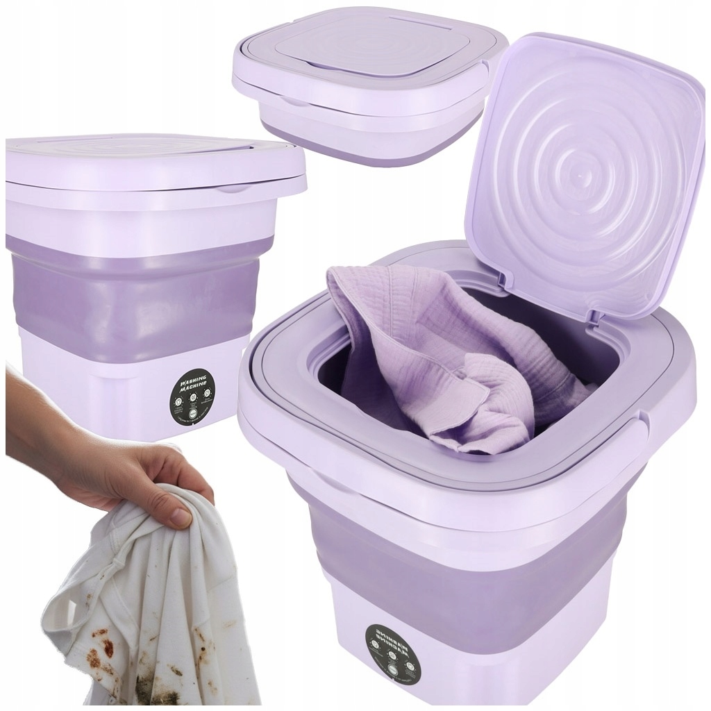 Pralka automatyczna turystyczna mini składana przenośna 8L fioletowa