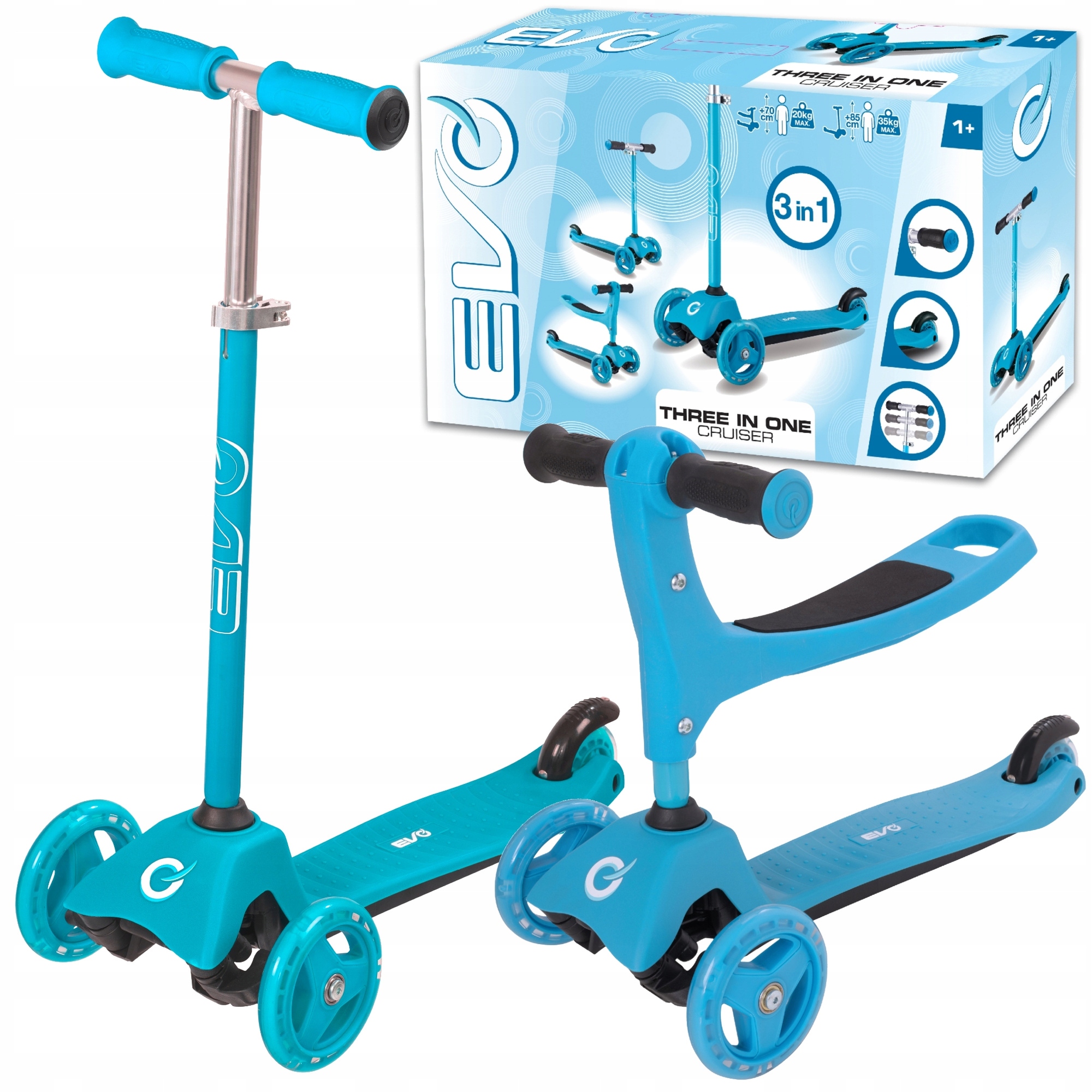 Hulajnoga Jeździk Dla Dzieci 2W1 Regulowana Trójkołowa Jasnoniebieski 12m+