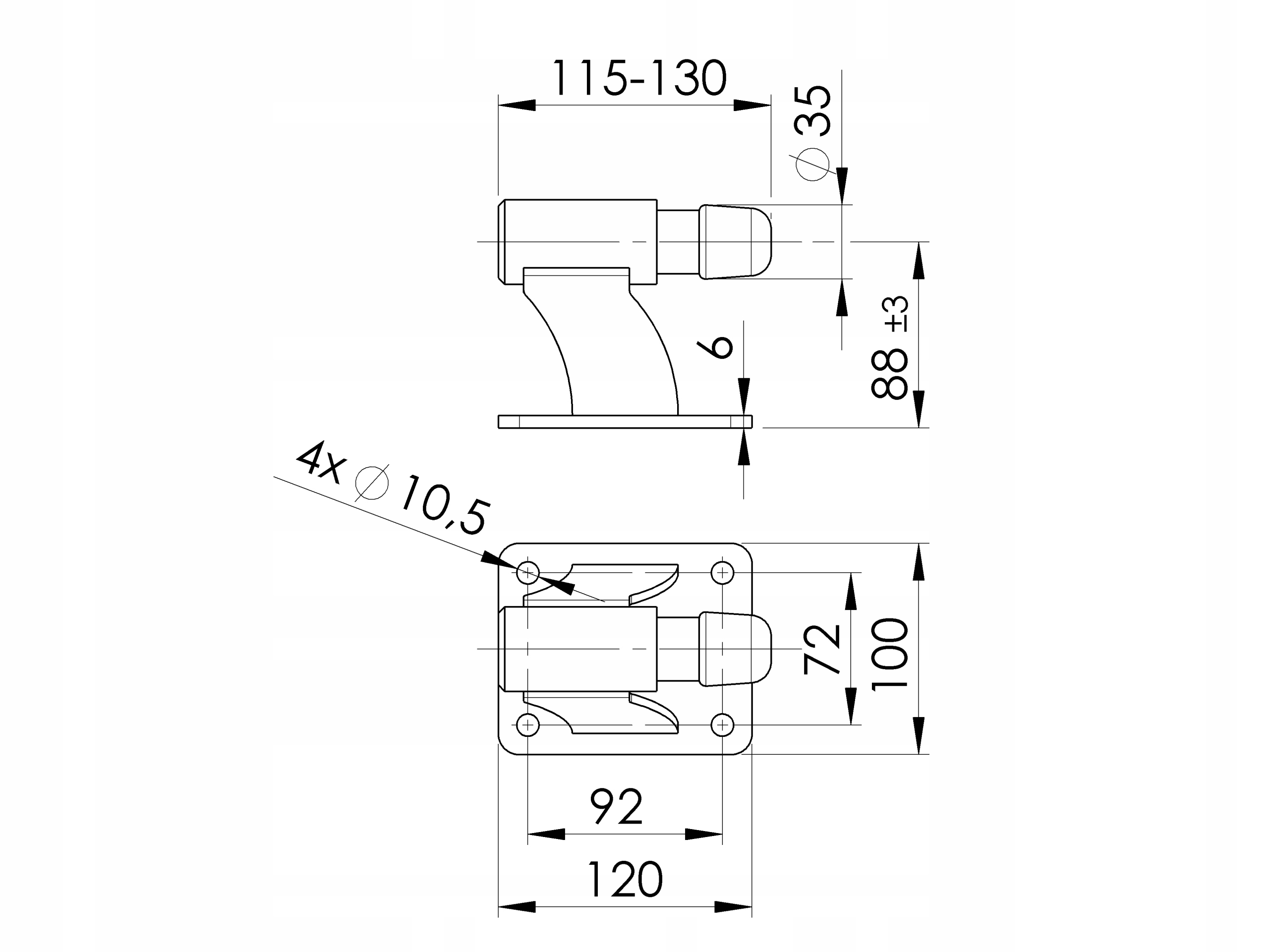 STOPER BOCZNY DO BRAM Z WYTŁUMIENIEM 130X85MM Rodzaj przykręcany