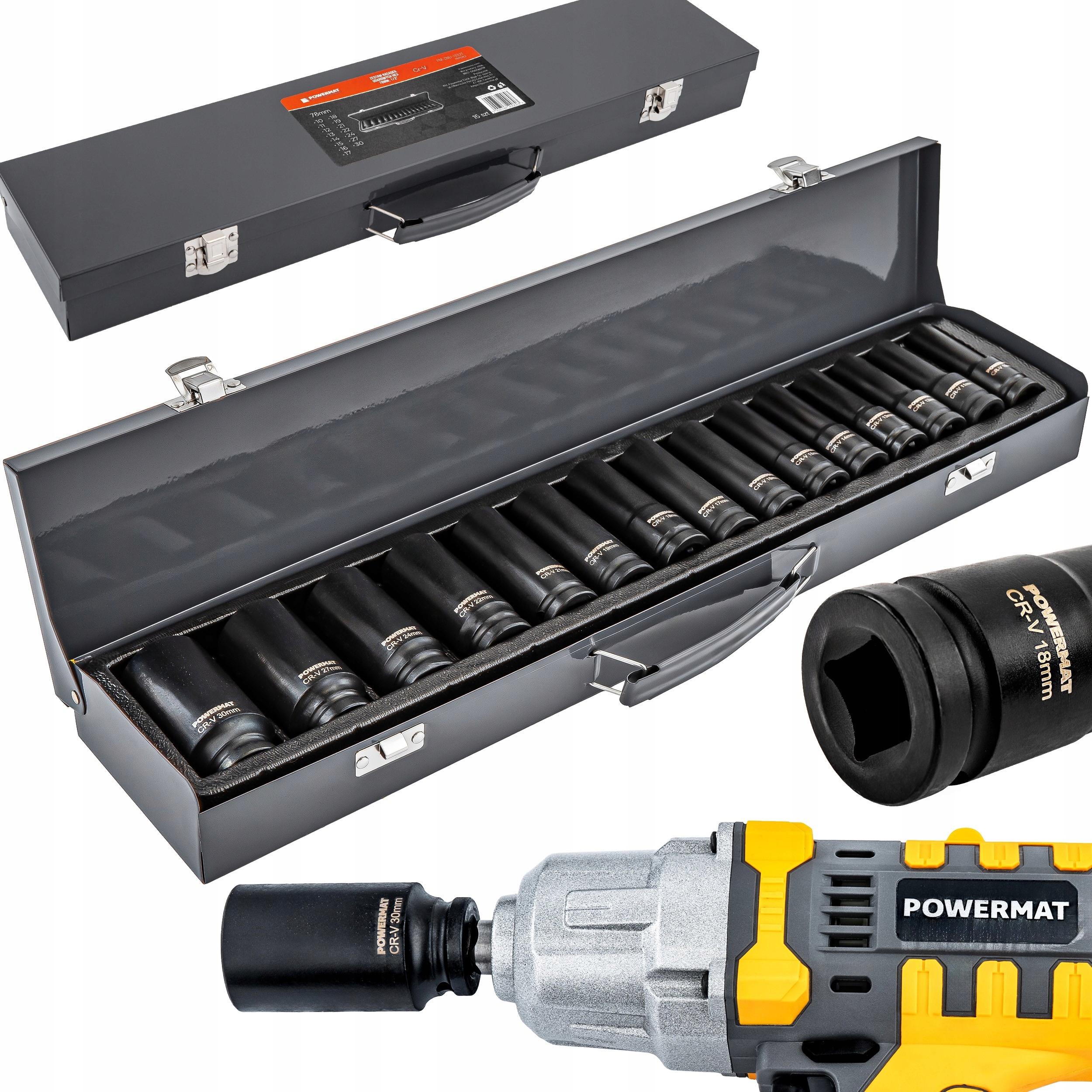 Zestaw Nasadek Udarowych Do Kluczy 10-30MM Hex 15SZT 1/2" 78MM Crv Walizka