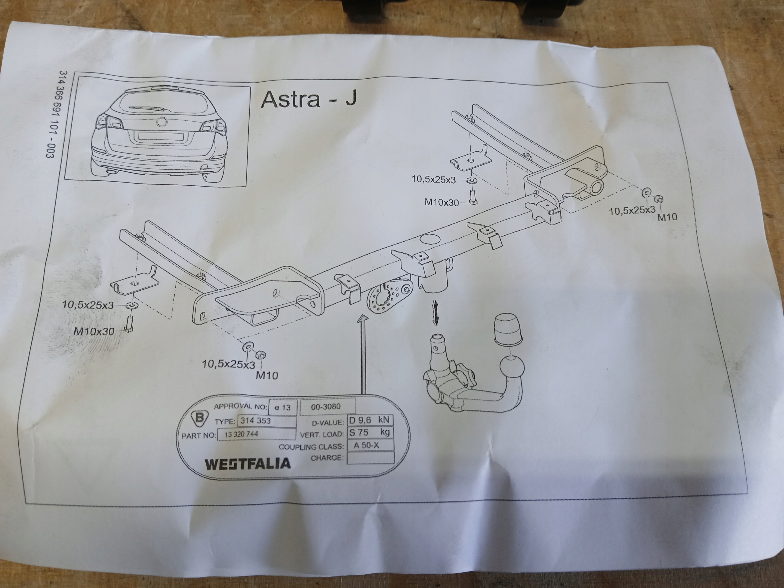 tow OPEL ASTRA J IV 4 KOMBI 314353