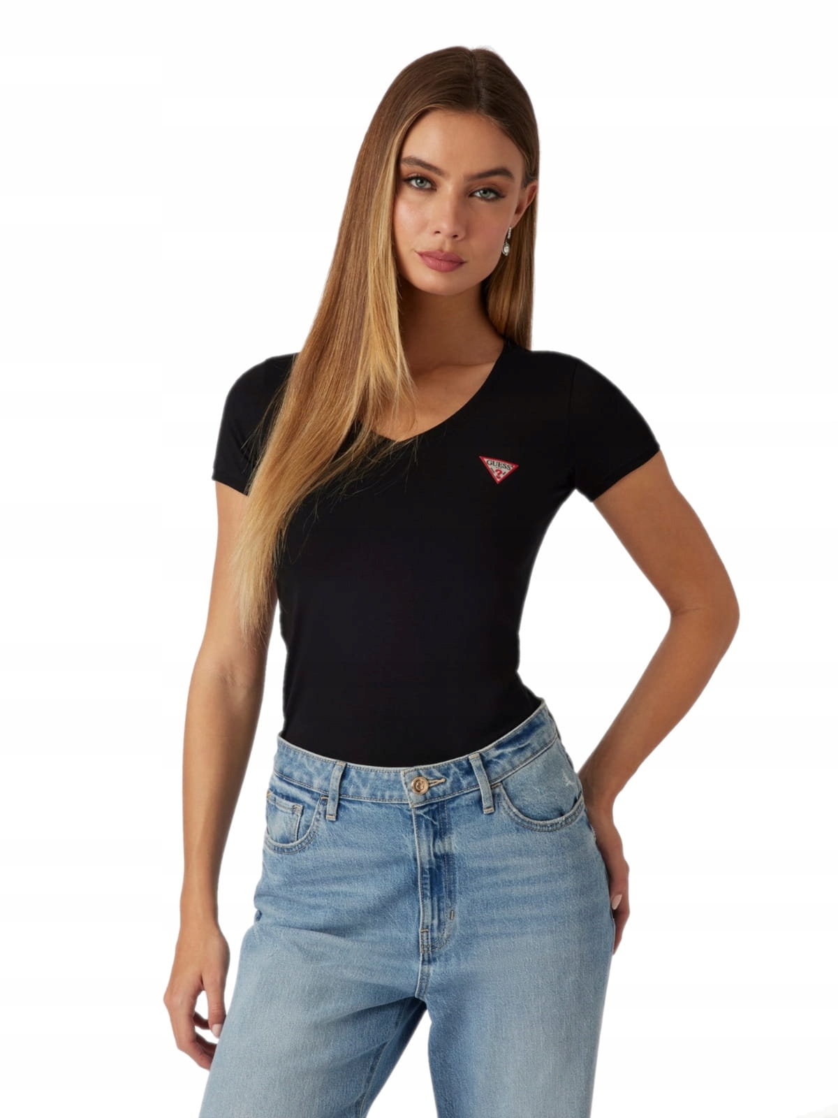 Guess černé dámské tričko klasické tričko bez vzoru hladké S