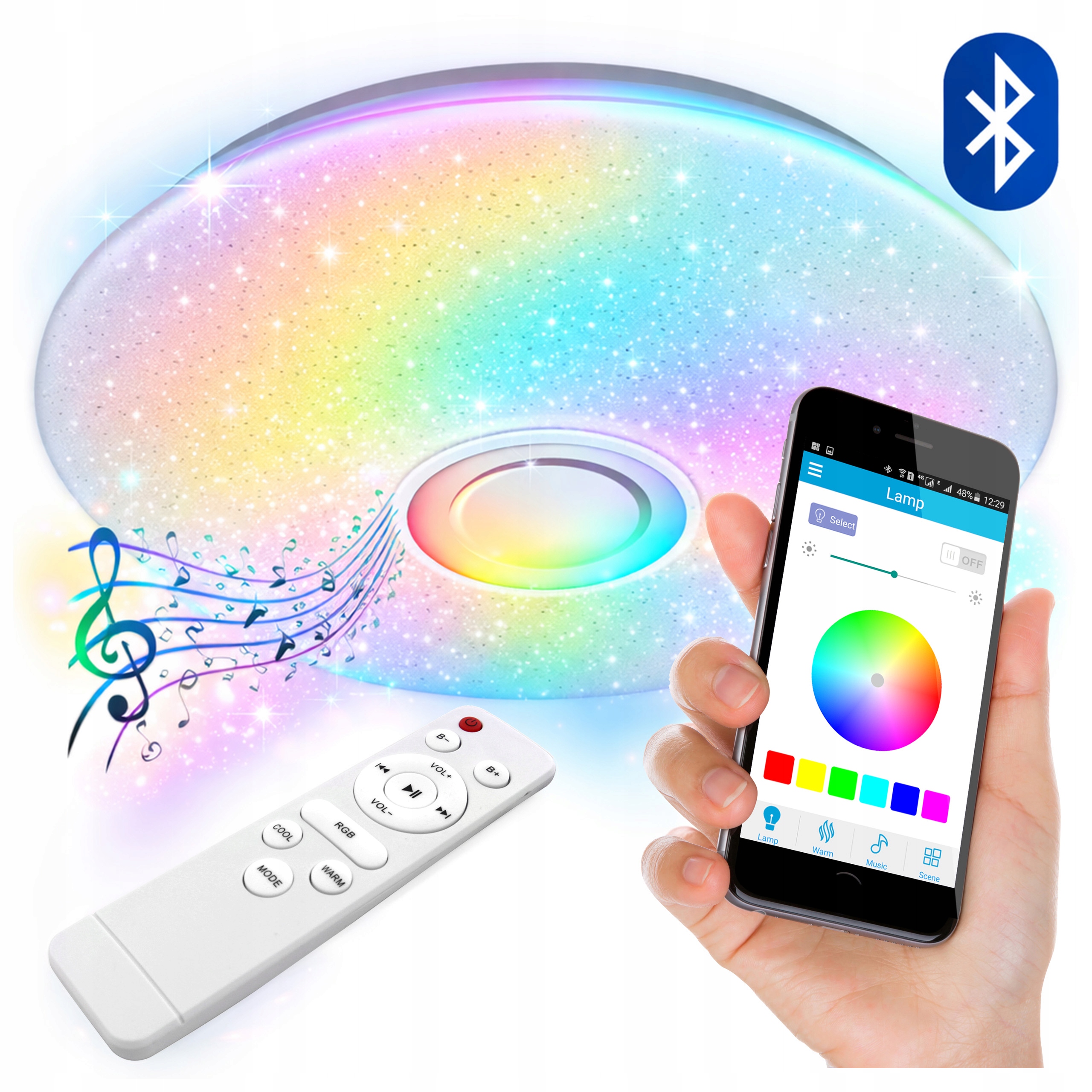 Stropní Svítidlo Led Stropní svítidlo panel 72W Nástěnný Rgb svítidlo dálkový ovladač reproduktor