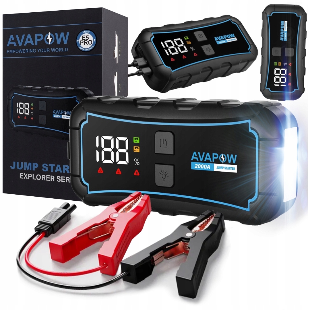 BOOSTER ROZRUCH JUMP STARTER POWERBANK LATARKA 2000A 12000mAh E5 PRO MOCNY