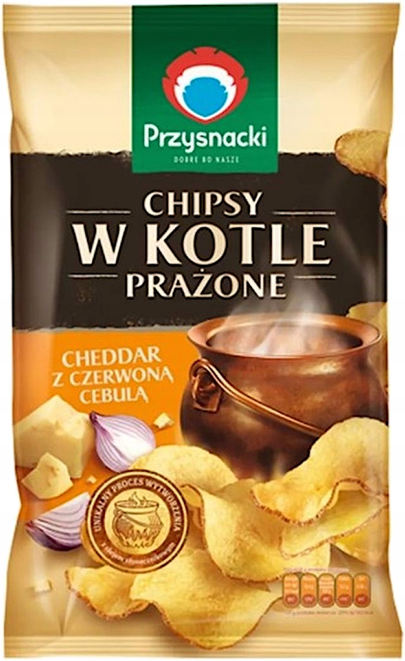 Przysnacki Chipsy W Kotle Prażone Cheddar z Czerwoną Cebulą 125g 10 Sztuk