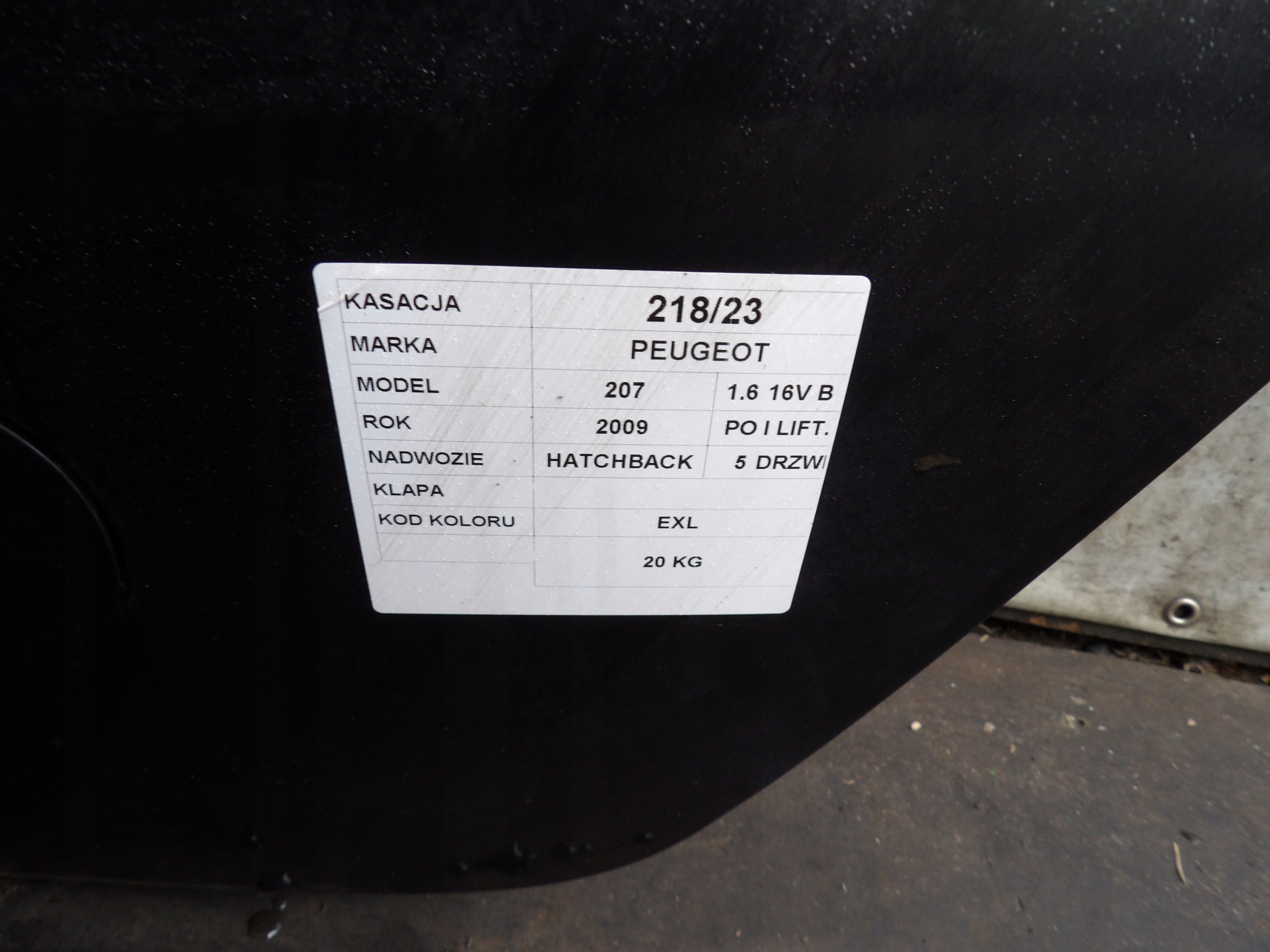 PEUGEOT 207 LIFT HECKKLAPPE LAK. EXL