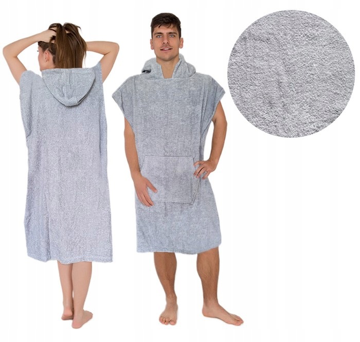Poncho z kapturem morsowanie dla Morsów surferów plażowe 100% bawełna szare