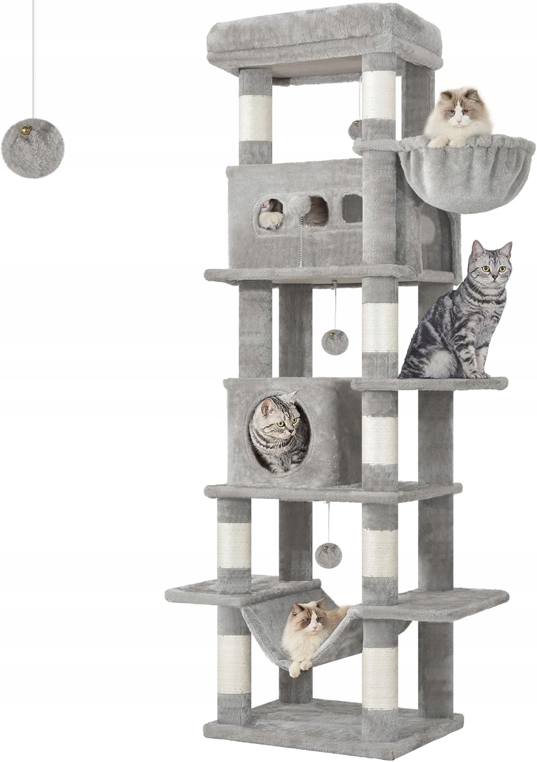 Levně Škrabadlo Pro Kočky Lezecká věž 170 cm vysoká, houpací síť šedá