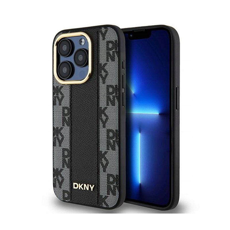 Dkny Leather Checkered Mono Pattern MagSafe – Pouzdro pro iPhone 15 Pro (černé)