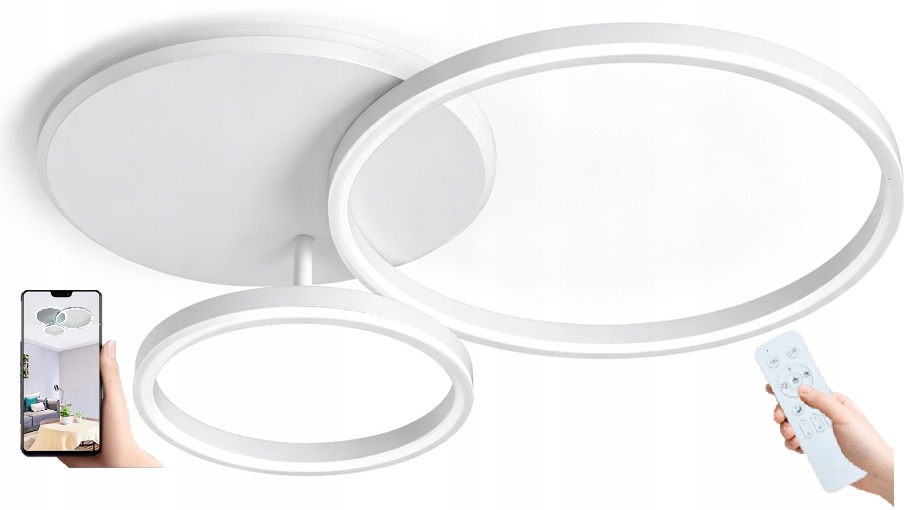 Lampa Led Ring Lampa Sufitowa Plafon Żyrandol Biała Pilot App 36 W