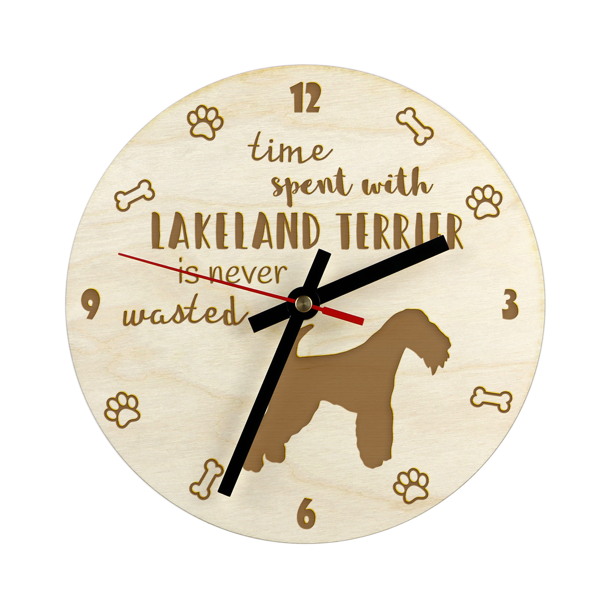 Lakeland Terrier gravírovaný hodinový stroj se psem, průměr 30 cm, jméno psa