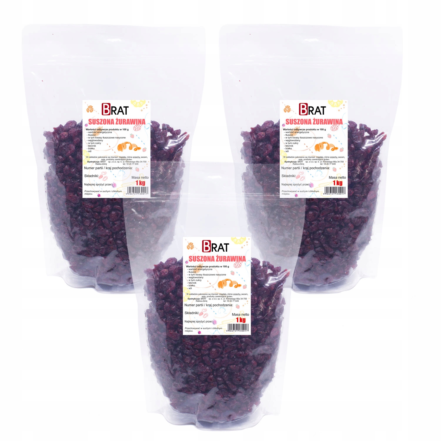 Levně Sušené Brusinky 3kg Krájené, přírodní, vysoká kvalita