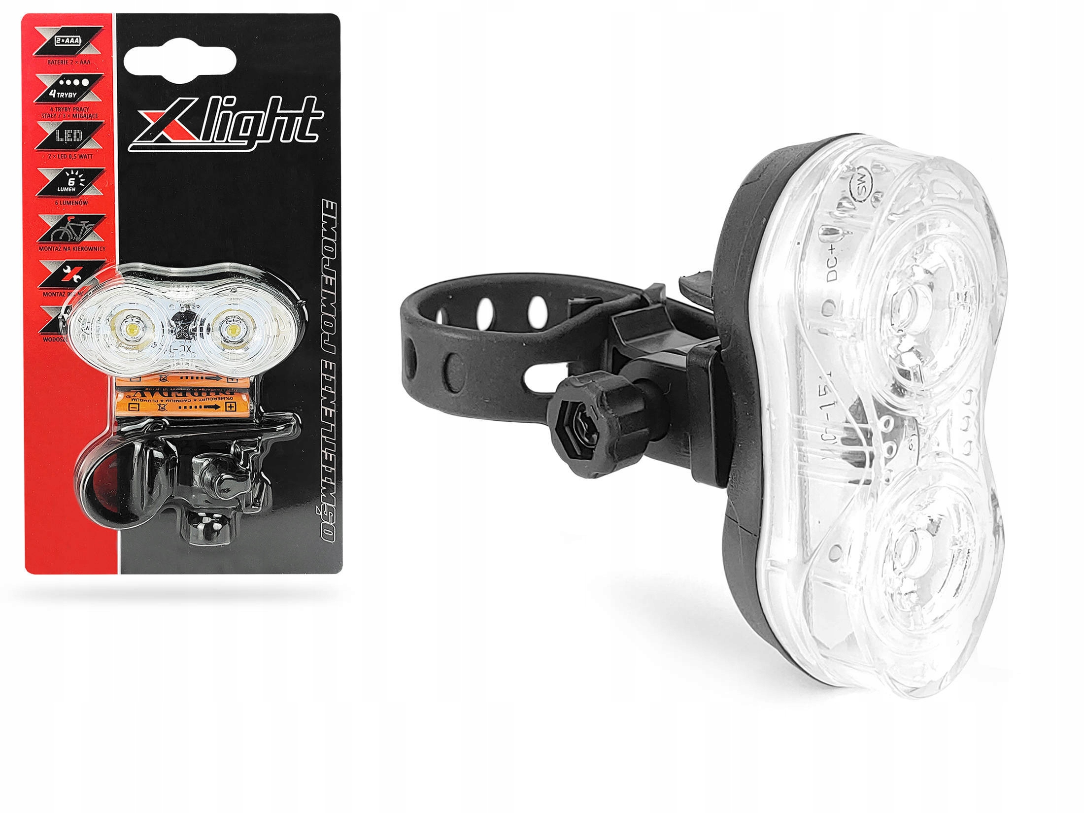 Lampka rowerowa na przód X-light 2xAAA 4 tryby