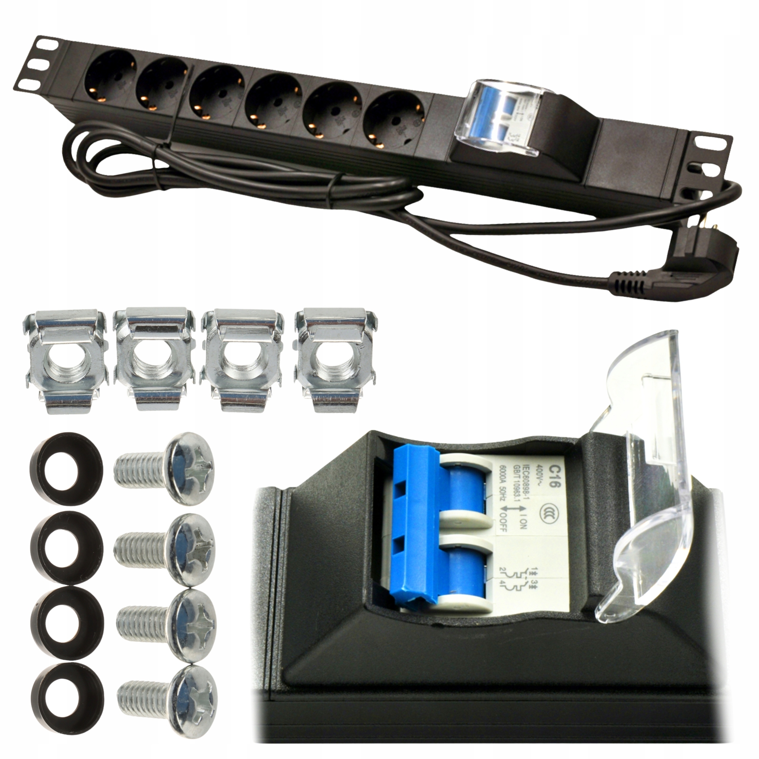 Listwa zasilająca Cmr-cab-pdu-b do szaf Rack 1U 19" 6 gniazd bezpiecznik 2P