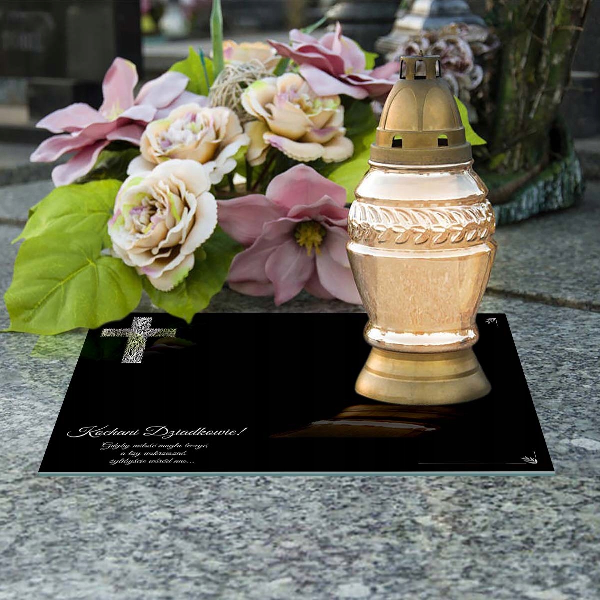 SZKLANA PODSTAWKA POD ZNICZE 40x30cm 565b Dziadkowie Wysokość produktu 0.5 cm