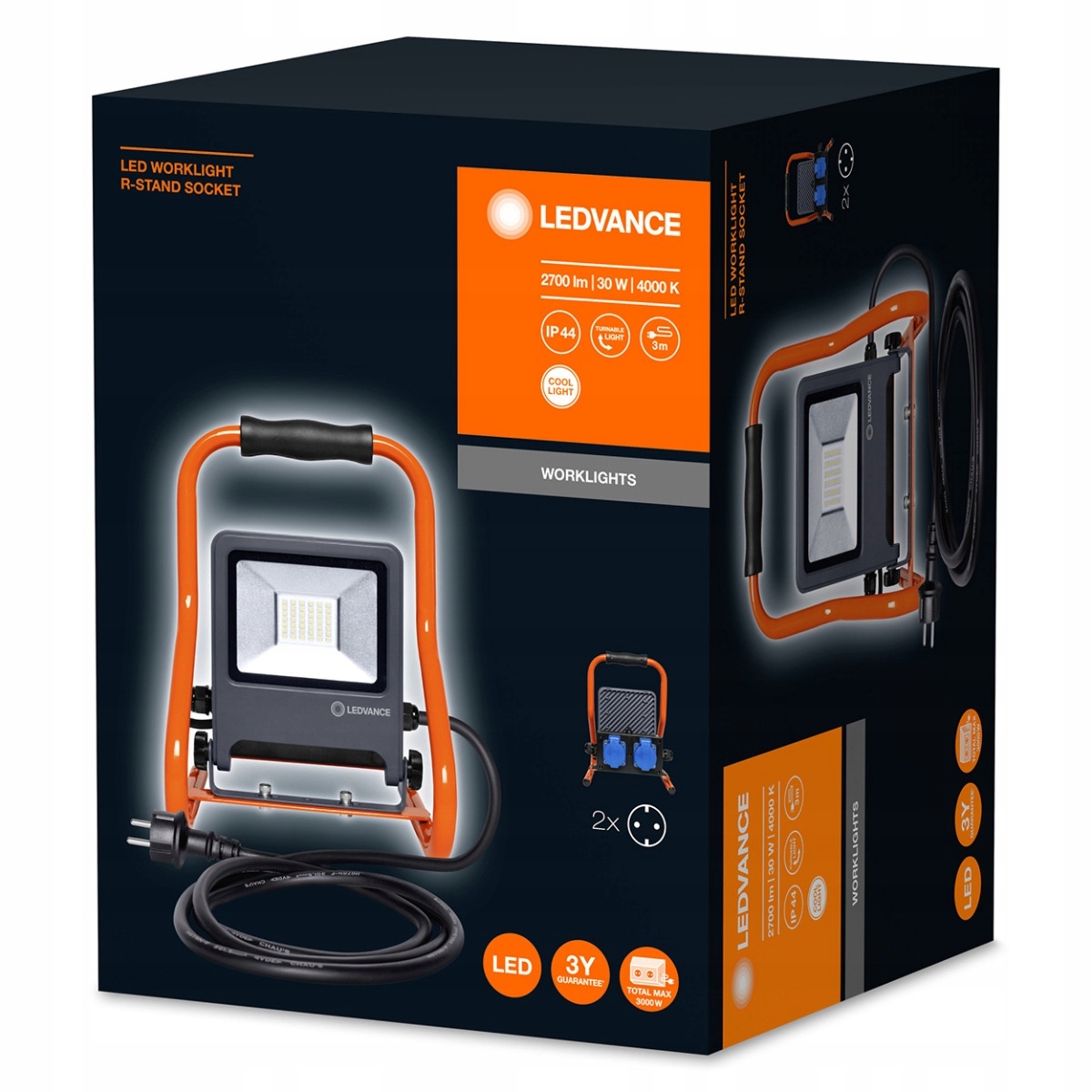 Naświetlacz Roboczy LED 30W + 2x GNIAZDO Ledvance Temperatura barwowa 4000 K