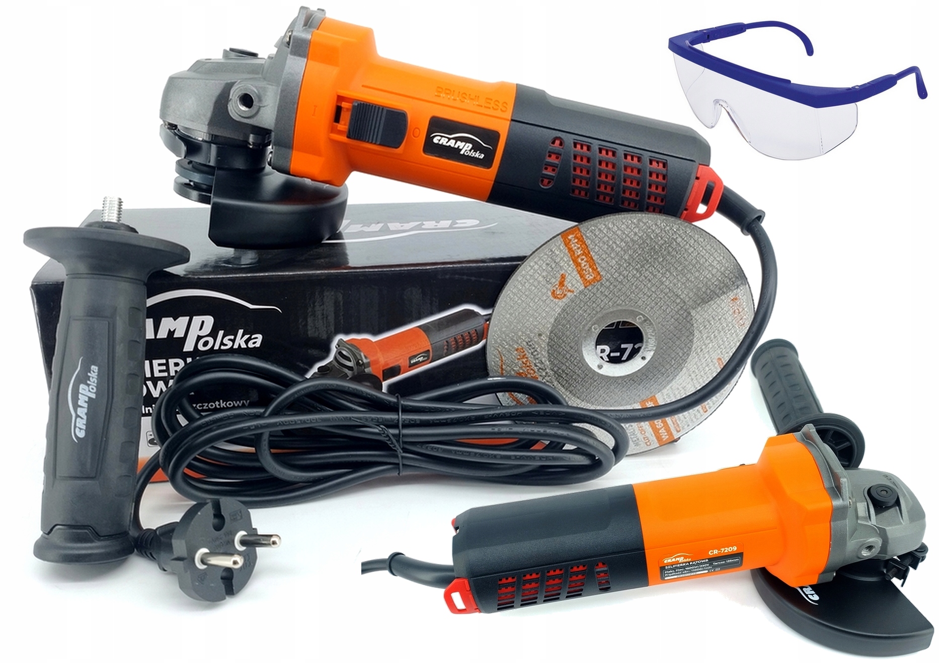 Cramp CR7209 szlifierka kątowa dużej mocy 1600W 125mm Bezszczotkowa+okulary
