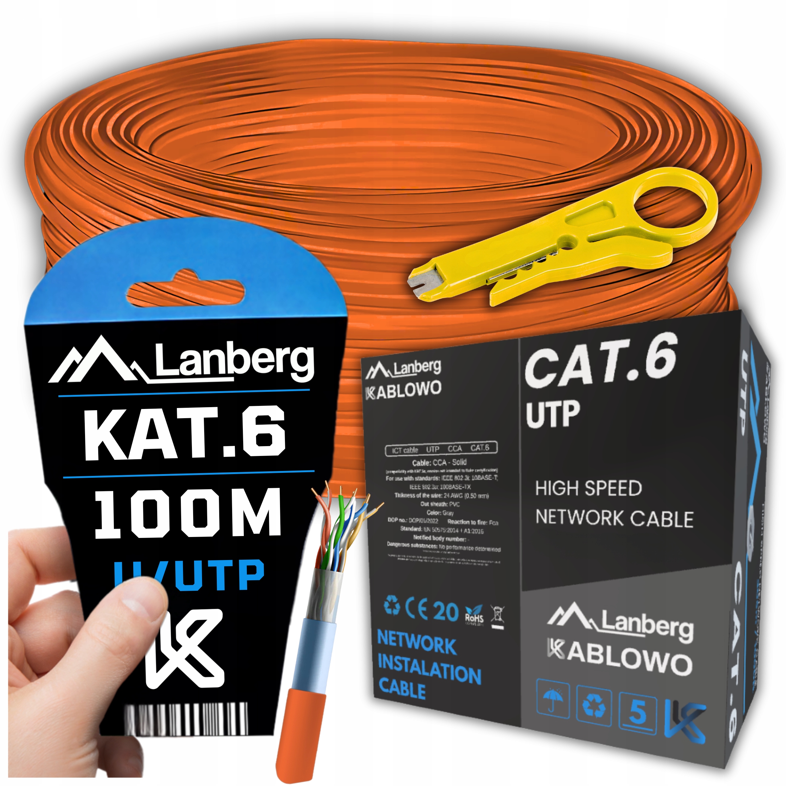 Kabel Sieciowy Skrętka Przewód Lan RJ45 Utp KAT.6 CAT.6 100M Szybki Lanberg