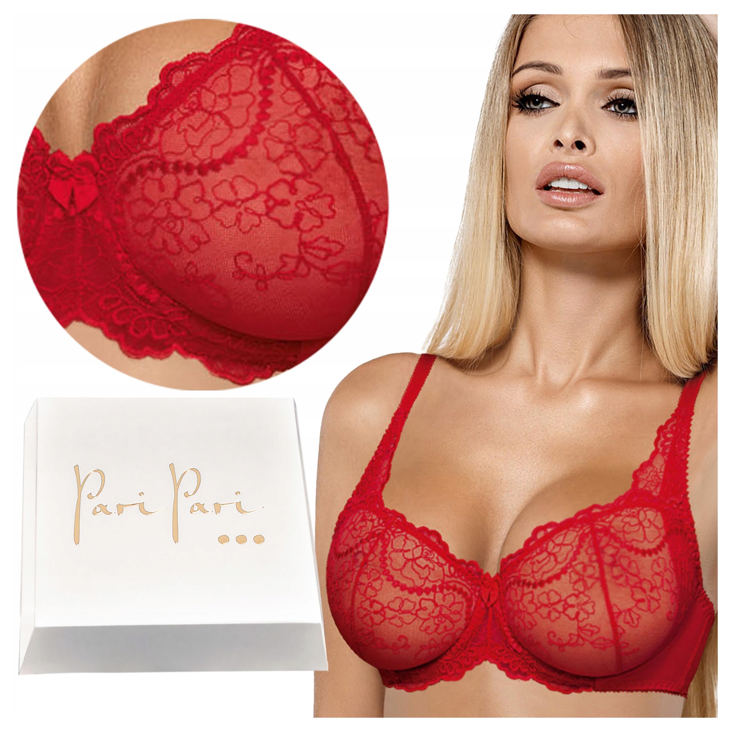 Měkká krajková podprsenka s výšivkou a kosticemi, červená 65D